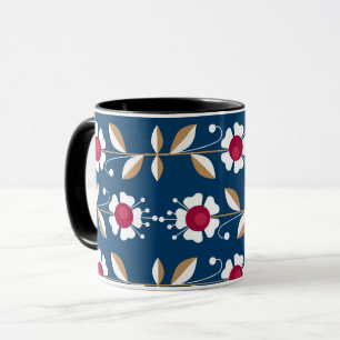 Taza Flores blancas retro sobre un fondo azul oscuro