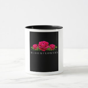 Taza Flores Bloom Elegantes Rosa Rosa Estética Negra 