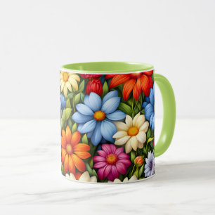 Taza Flores bonitas, brillantemente coloreadas,