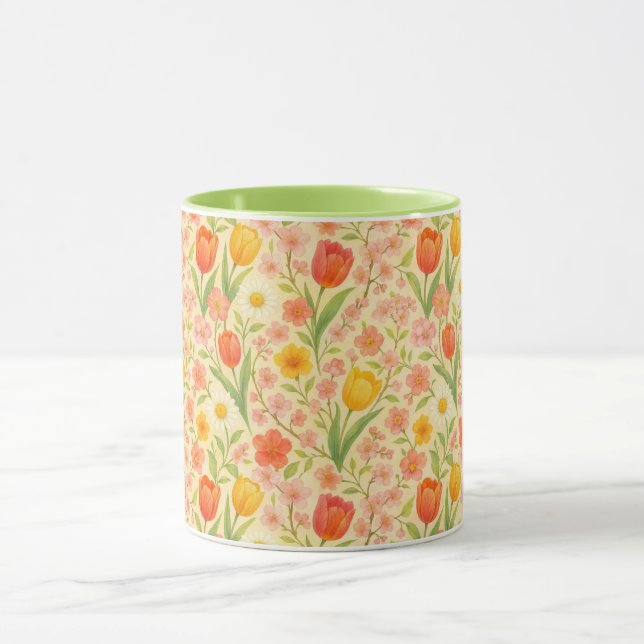 Taza Flores bonitas con patrón de Pascua/primavera (Centro)
