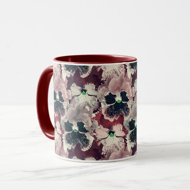 Taza Flores color de agua rosa y burdeos (Anverso izquierdo)