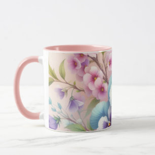 Taza Flores coloridas en tonos pastel suaves acuarela