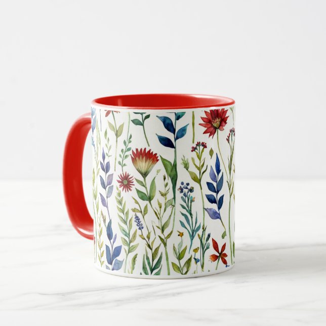 Taza Flores de Acuarela Café (Anverso izquierdo)