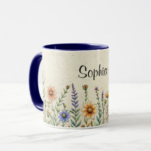 Taza Flores de Acuarela Personalizadas Café