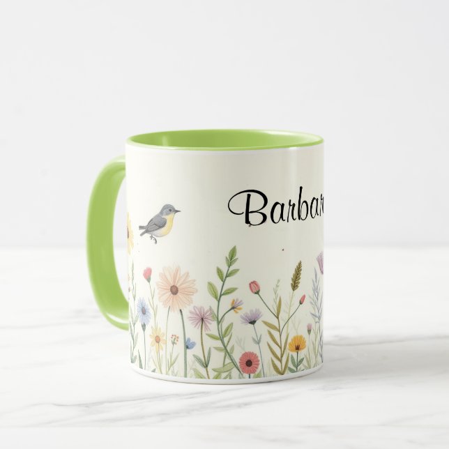 Taza Flores de Acuarela Personalizadas Café (Anverso izquierdo)