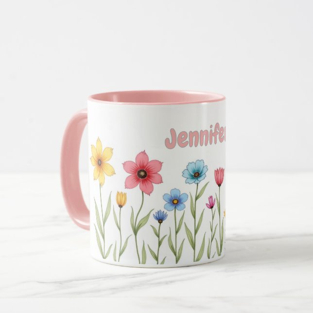 Taza Flores de Acuarela Personalizadas Café (Anverso izquierdo)
