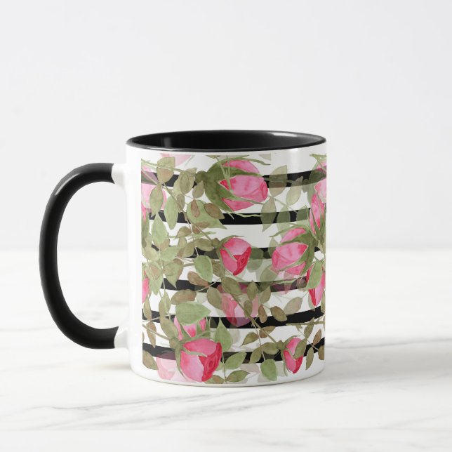 Taza Flores de acuarela sin fisuras rosas rosadas roma  (Izquierda)
