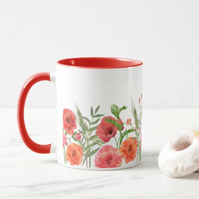 Taza Flores de adormidera rojas (Con donut)