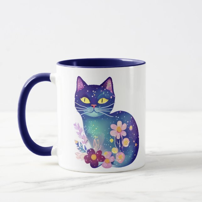 Taza Flores de arte folclórico y gato personalizadas (Izquierda)