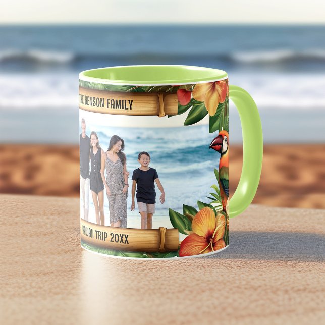 Taza Flores de aves tropicales de Hawái café fotográfic (Tropical Birds & Flowers Custom Hawaii Coffee Mug. Customize it with your own cherished moments.)