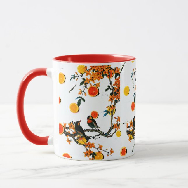 TAZA FLORES DE AVES Y PINTURA DE FRUTAS MODERNA COMBO M