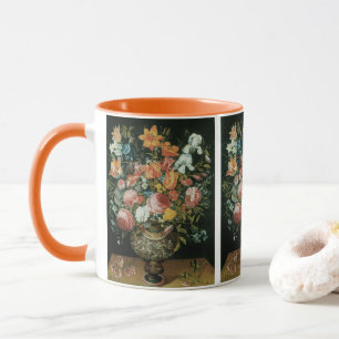 Taza Flores de Bodegón Barroco Antiguo en un Jarrón