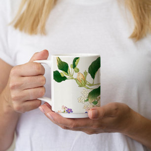Taza Flores de Browallia e Hibiscus - Bloqueo de madera