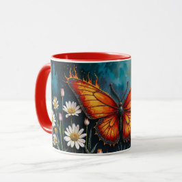Taza Flores de camomila de mariposa de insectos naranja