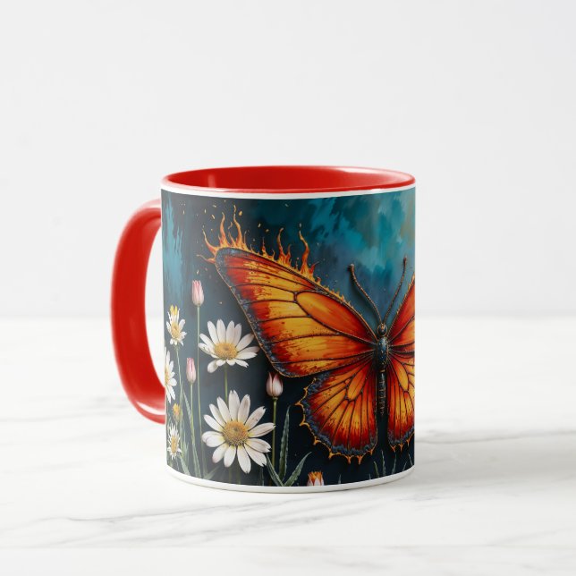 Taza Flores de camomila de mariposa de insectos naranja (Anverso izquierdo)