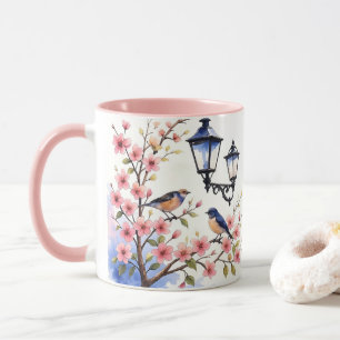 Taza Flores de cerezo y aves