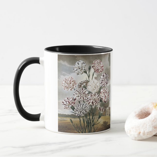 Taza Flores de clavel variadas con cielo gris (Con donut)