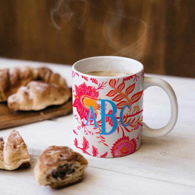 Taza Flores de cosecha de monograma | Rosa y Naranja (Subido por el creador)