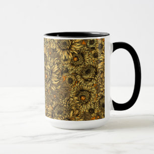 Taza Flores de crisantemo amarillo y escarabajos naranj