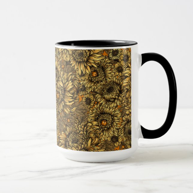 Taza Flores de crisantemo amarillo y escarabajos naranj (Derecha)