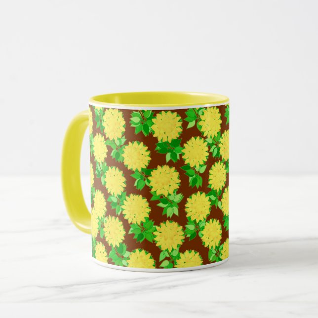 Taza Flores de dalia en amarillo y chocolate (Anverso izquierdo)
