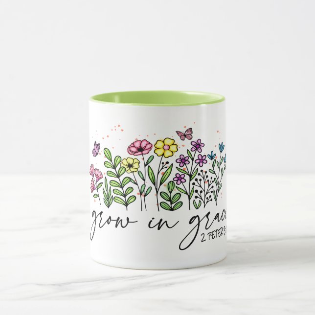 TAZA FLORES DE DISEÑO SENCILLOS "CRECEN EN GRACIA" BIBL (Centro)