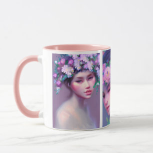 Taza Flores de doncellas bonitas en el pelo Arte etéreo