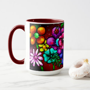 Taza Flores de estilo graffiti y rojo morado rosado de