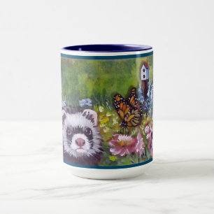 Taza Flores de ferret Mariposa y Aves Mug