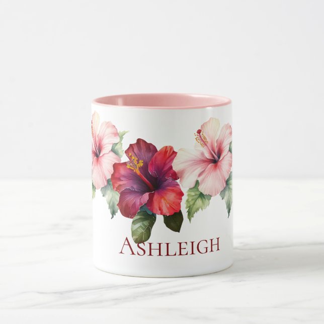 Taza Flores de Hibiscus rosado tropical (Centro)