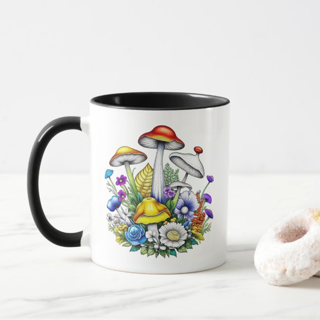 Taza Flores de hongos mágicos y sensoriales personaliza (Con donut)
