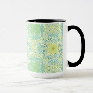 Taza Flores de jardín retro en verde y amarillo
