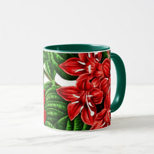Taza Flores de jengibre rojo, impresión vintage