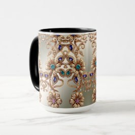 Taza Flores de Joyas Doradas Elegantes