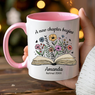 Taza Flores de libro abierto lindo regalo de jubilación