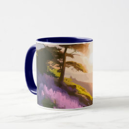 Taza Flores de Lilac florecen en las colinas al atardec