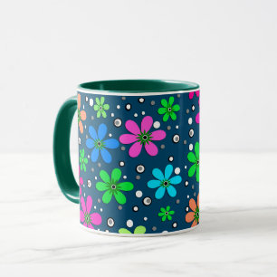 Taza Flores de manzanilla brillantes multicolores sobre