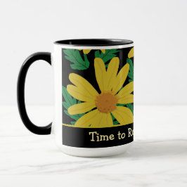 Taza Flores de margarita amarilla con hojas verdes