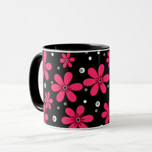 Taza Flores de margarita rojas fondo retro verano