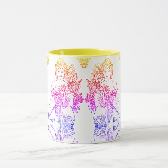 Taza Flores de mujer de Art Nouveau Alphonse Mucha (Centro)