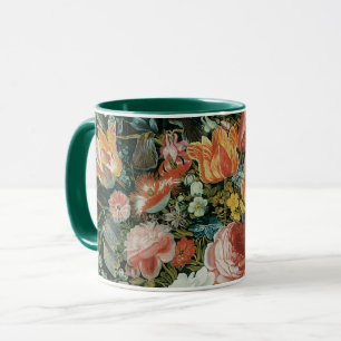 Taza Flores de Naturaleza Muerta Barroca Antigua en un 