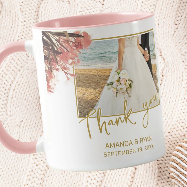 Taza Flores de Oleandro Rosado Foto Agradecimiento Boda (Subido por el creador)
