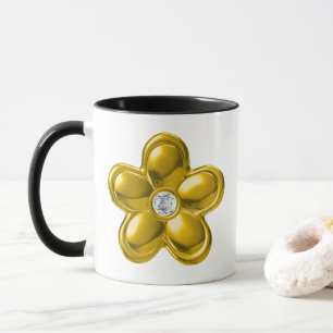 TAZA FLORES DE ORO CON DIAMANTE