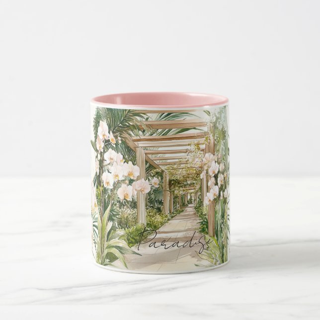 Taza Flores de orquídea tropical blanca crema paraíso (Centro)