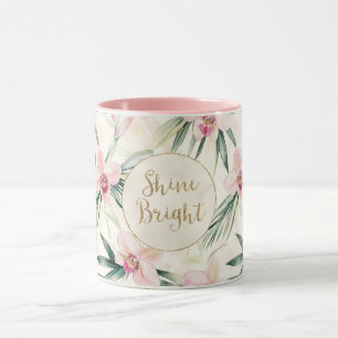 Taza Flores de orquídeas rosadas Purpurina dorado brill