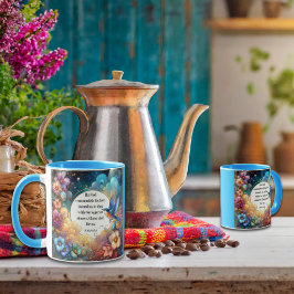 Taza Flores de pájaro azul coloridas Biblia romana Vers