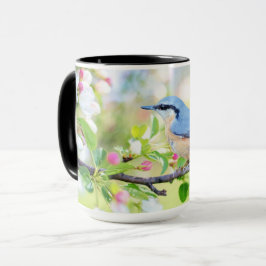 Taza Flores de pájaro azul y manzana