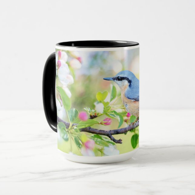 Taza Flores de pájaro azul y manzana (Anverso izquierdo)