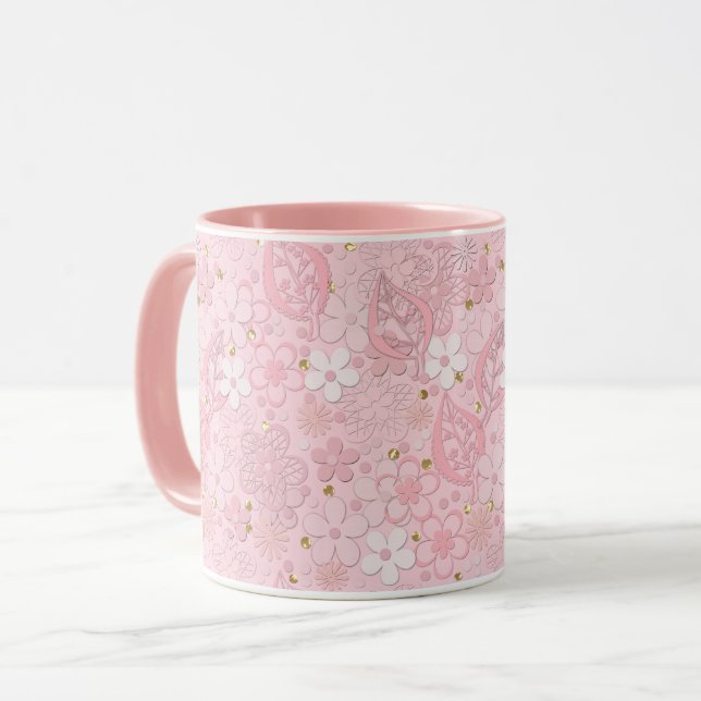 Taza Flores de papel rosadas (Anverso izquierdo)