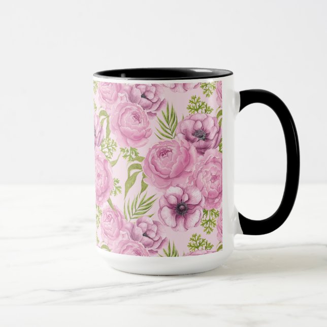 Taza Flores de peonía y anémón acuarela (Derecha)